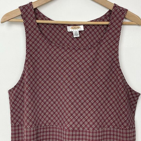 Talbots Plaid Red Tan Sleeveless Jumper Dress Plaid 10 Petite Made in USA - Picture 4 of 12